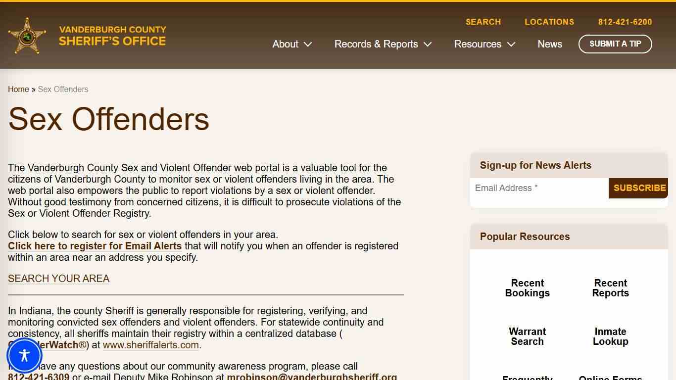 Sex Offenders - Vanderburgh County Sheriff's Office