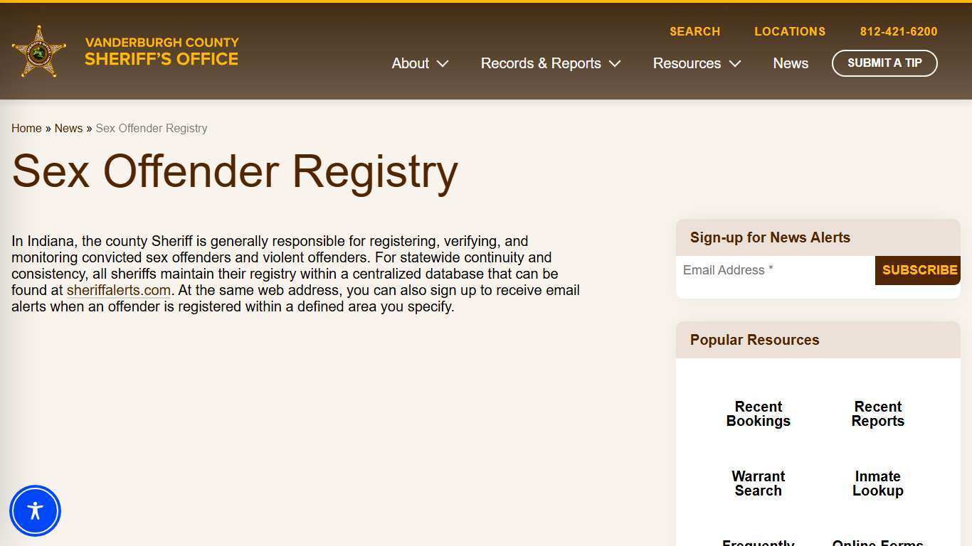 Sex Offender Registry - Vanderburgh County Sheriff's Office