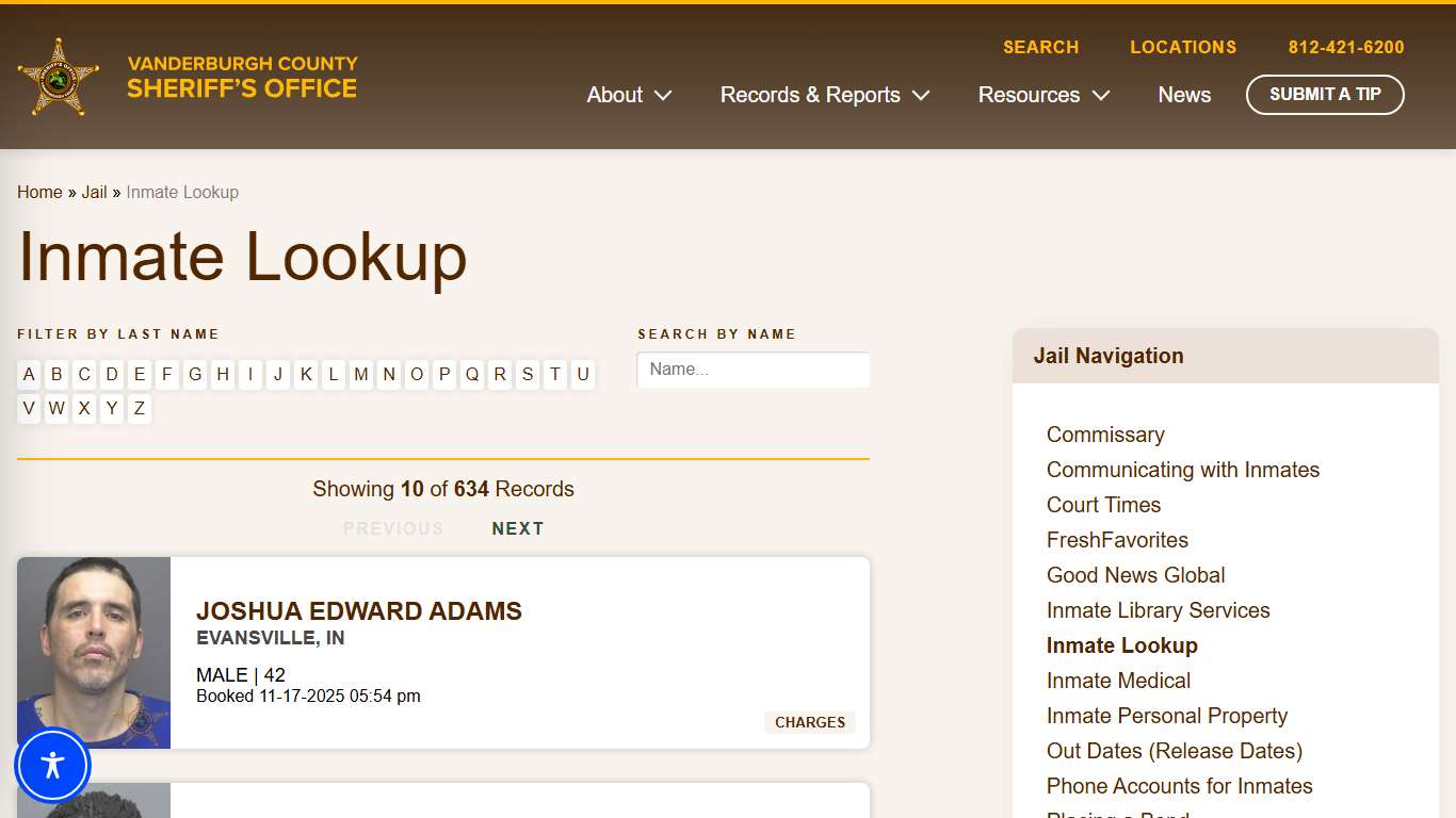 Inmate Lookup - Vanderburgh County Sheriff's Office